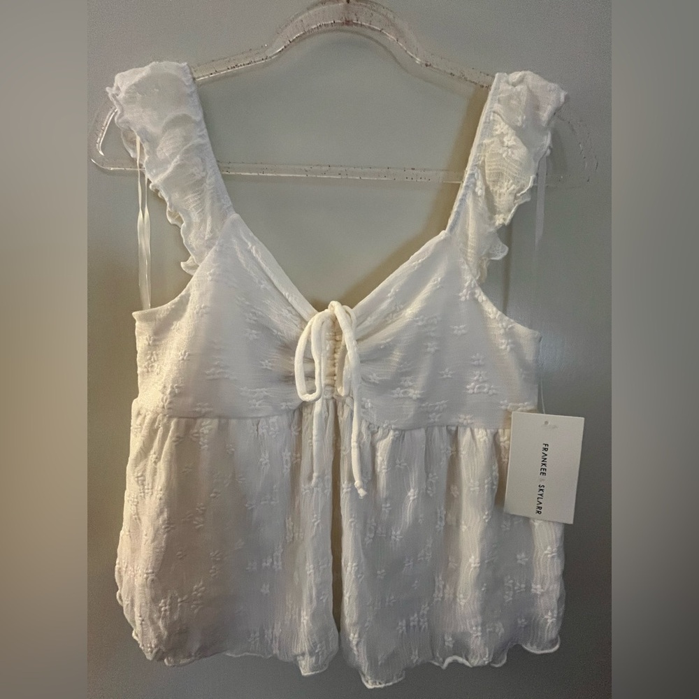 Frankie Skylar Ivory Tie-Front Textured Babydoll